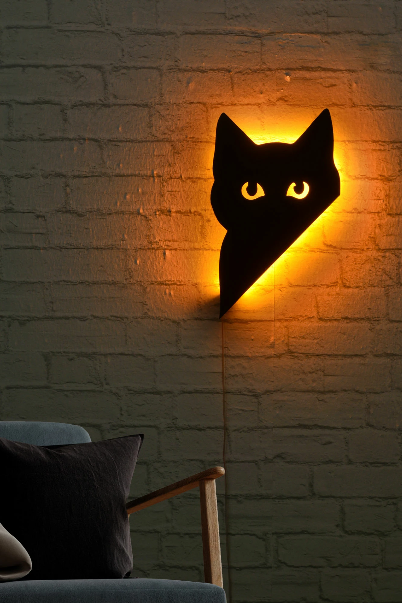 Dritë dekorative LED, formë mace, ngjyrë e verdhë, Wallity Cat 2, 23x36cm