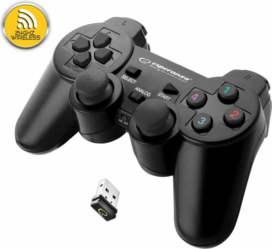 Kontroller lojerash Esperanza Gladiator EGG108K, wireless, me vibrim, per PC/PS3, i zi