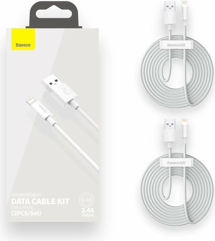 Kabllo USB-Lightning Baseus TZCALZJ-02, 1.5m, Set 2 copë, Bardhë