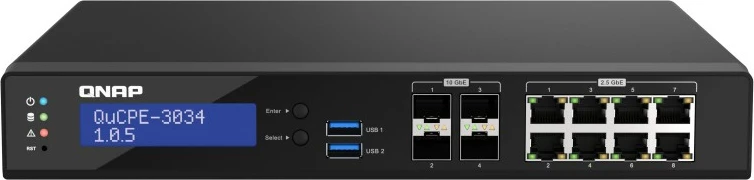 NAS sistem QNAP QuCPE-3034-C3758R-16G, Intel Atom, 16GB RAM, 8x2.5GbE, 4x10GbE, e zezë