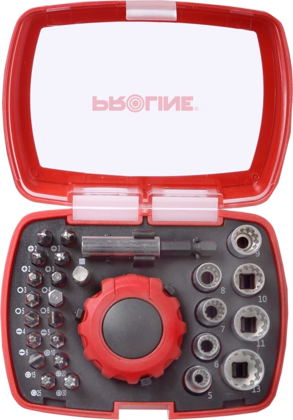 Set bitash për kaçavidë PROLINE 10702, 27 copë, mbajtës magnetik 1/4" me ragllë
