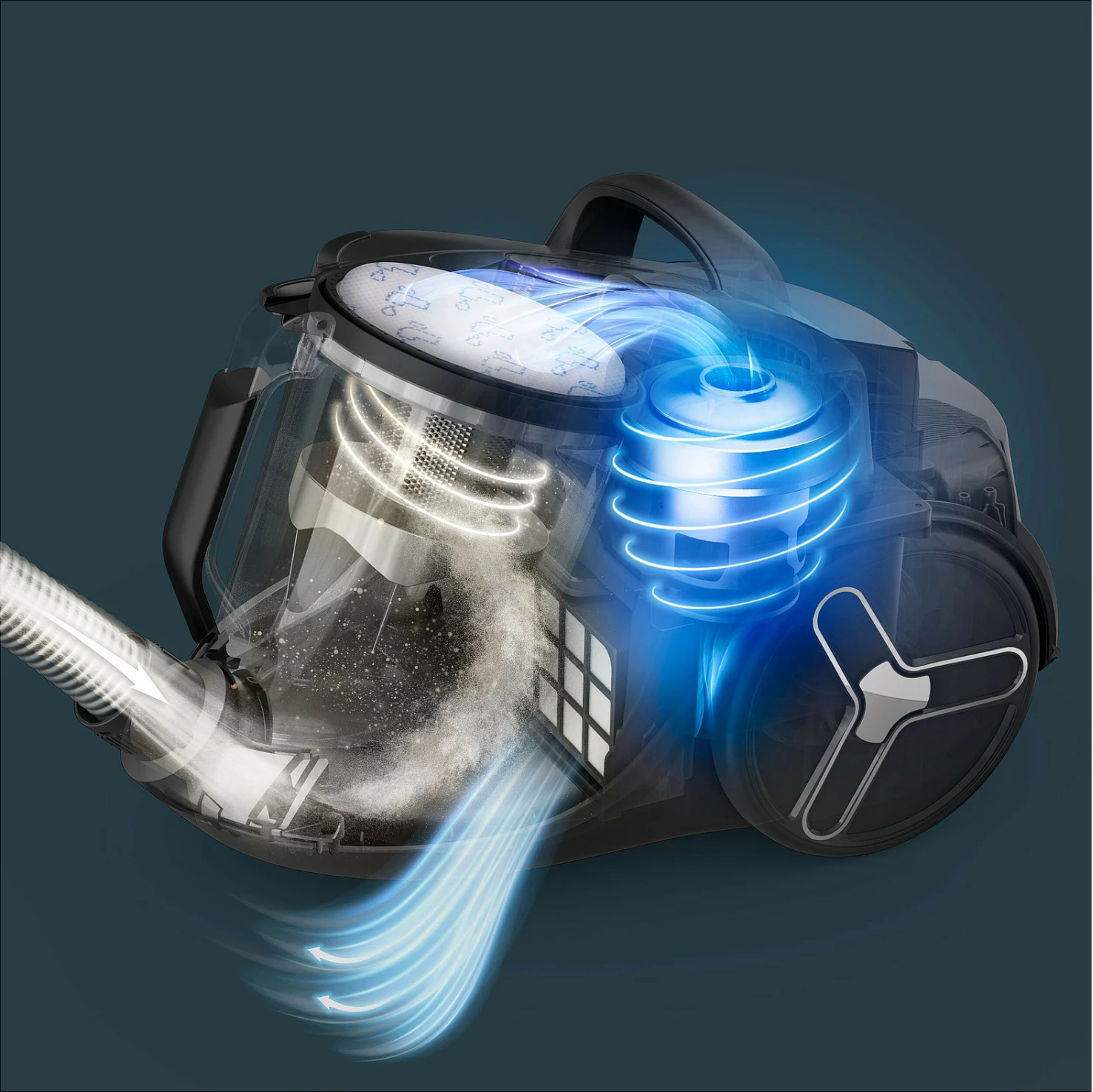 Fshesë me korent Rowenta Green Force RO7C36, pa qese, 500 W, 2.5 L, HEPA, e zezë/gri/blu