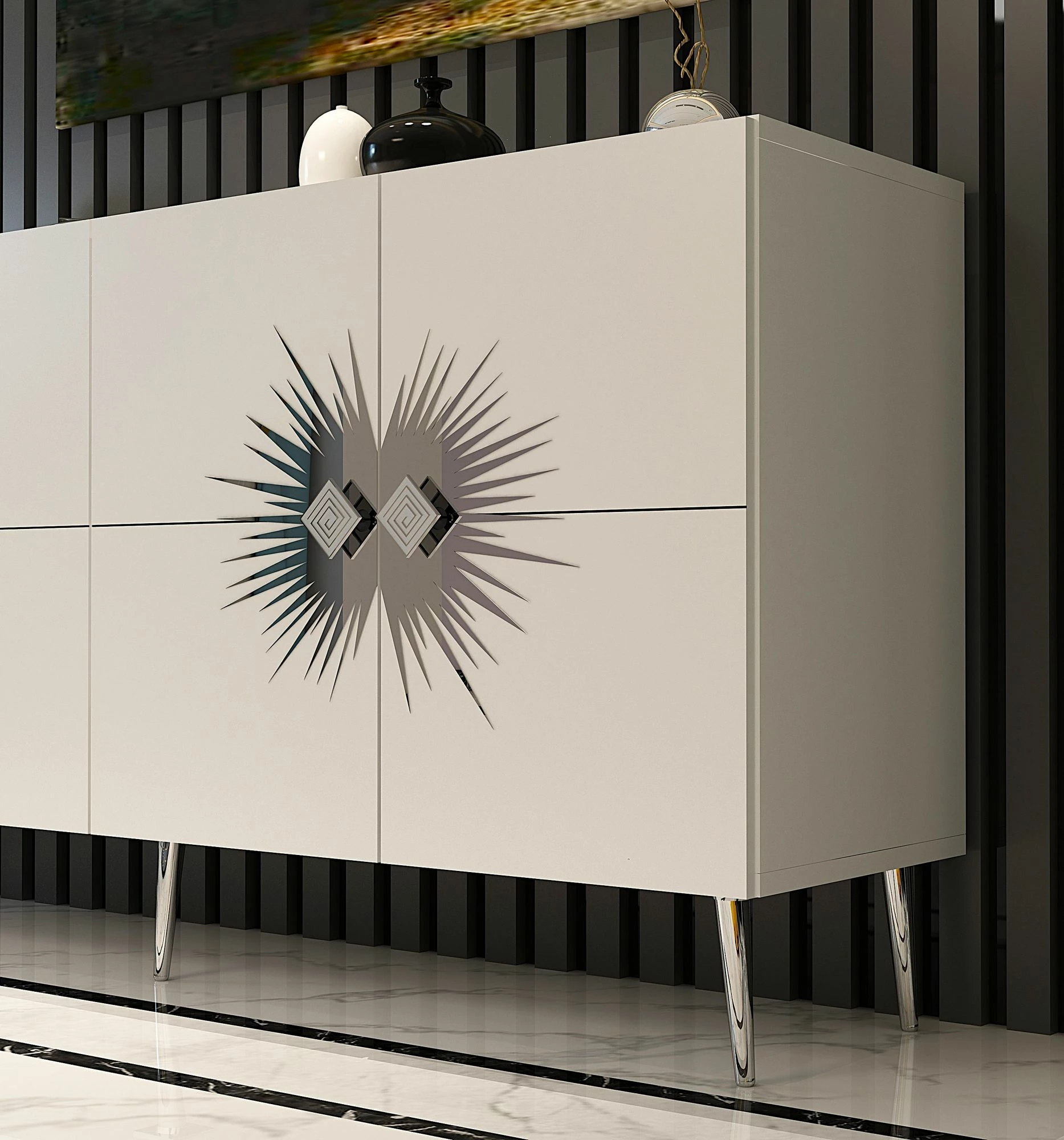 Konsol Skye Decor, Nida KB150, e bardhë, argjend