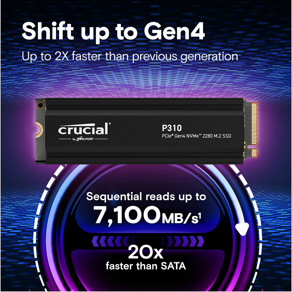 SSD M.2 Crucial P310 1TB, NVMe PCIe Gen4, me heatsink