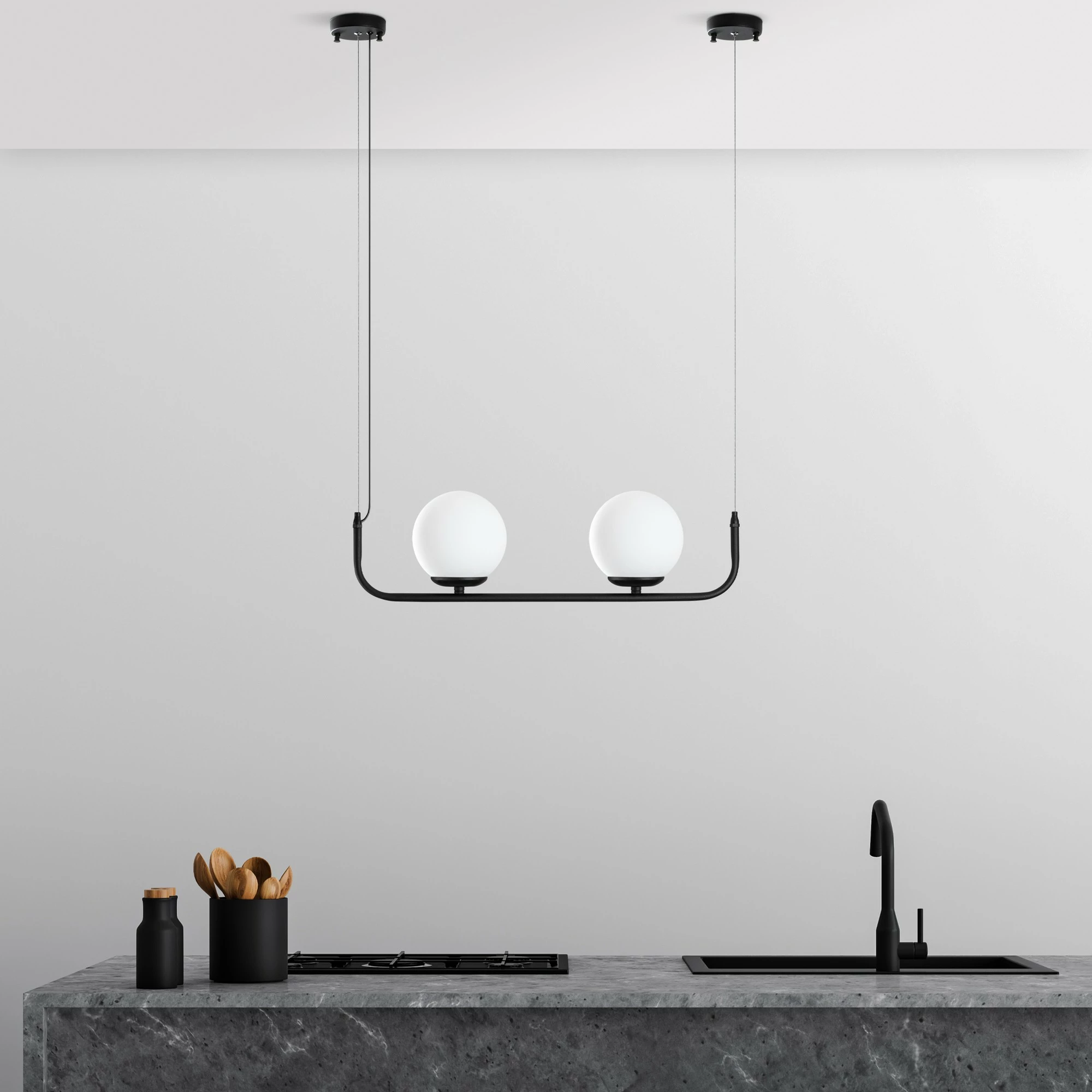 Llambë tavani Opviq Faruk, metal i zi, 2 copa, 56x15x20-110cm