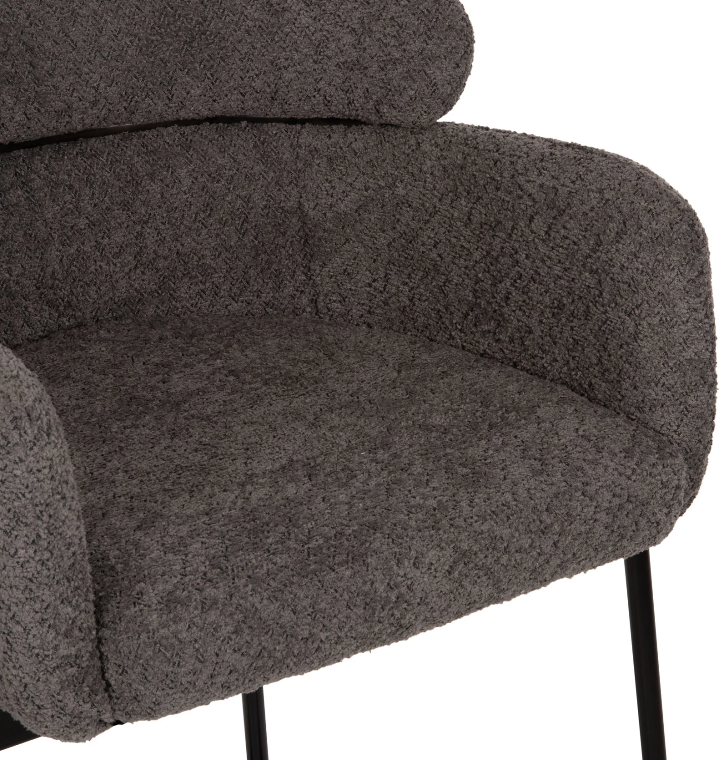 Karrige për bar mesatare WOLF FH8584.01, pëlhurë boucle gri, këmbë metalike të zeza, 56x56x96H cm., set prej 2 copë