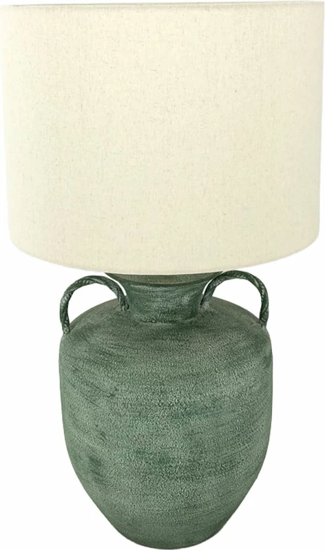 Llambë tavoline Opaline, metal ngjyrë mente, abazhur lino bezhë e çelët, 35x35x61cm