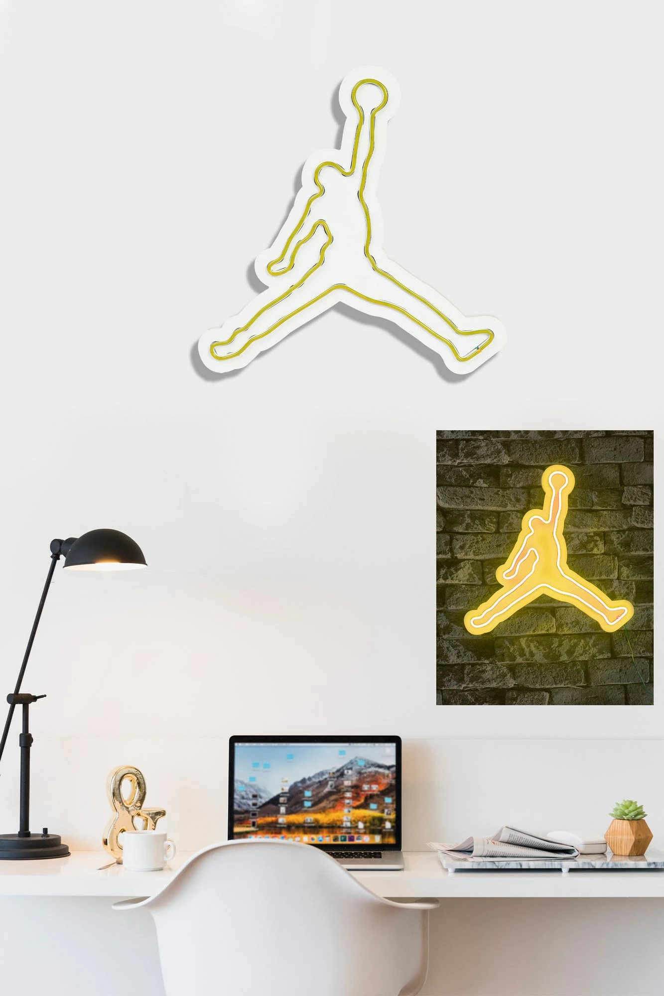 Dritë dekorative murale LED, formë basketbollisti, plastike, ngjyrë e verdhë, 42x40x2 cm