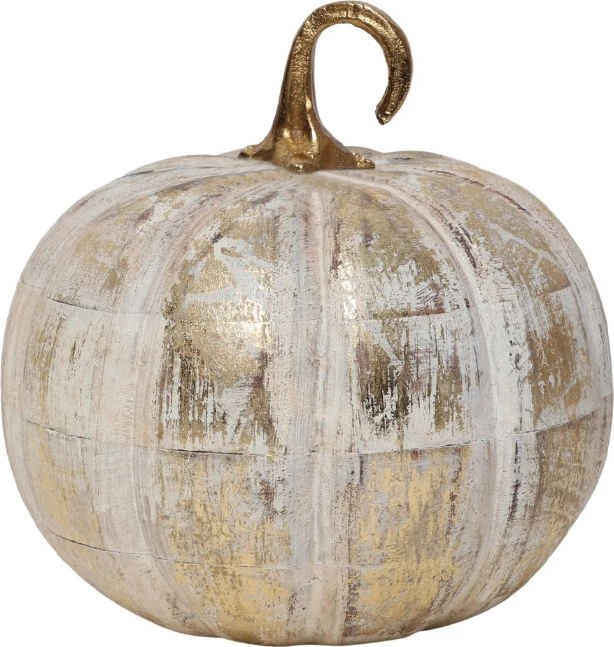 Dekor kungull, dru mango, ngjyrë e bardhë e larë me të artë, 18x18x18cm