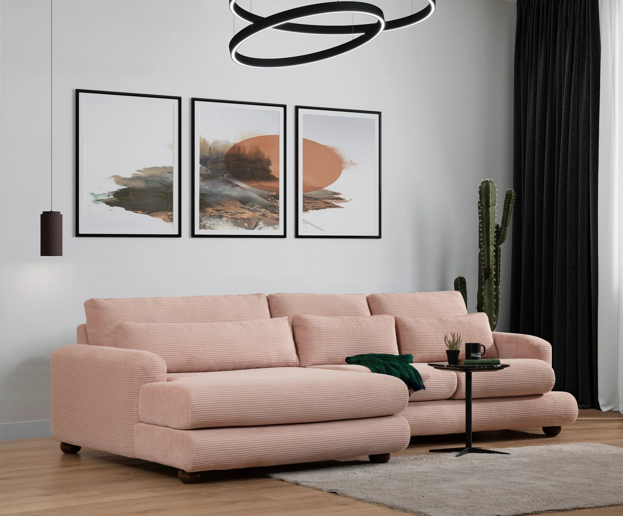 Këndare Atelier del Sofa, këndore e majtë, ngjyrë rozë, River Corner (Chl-2R)