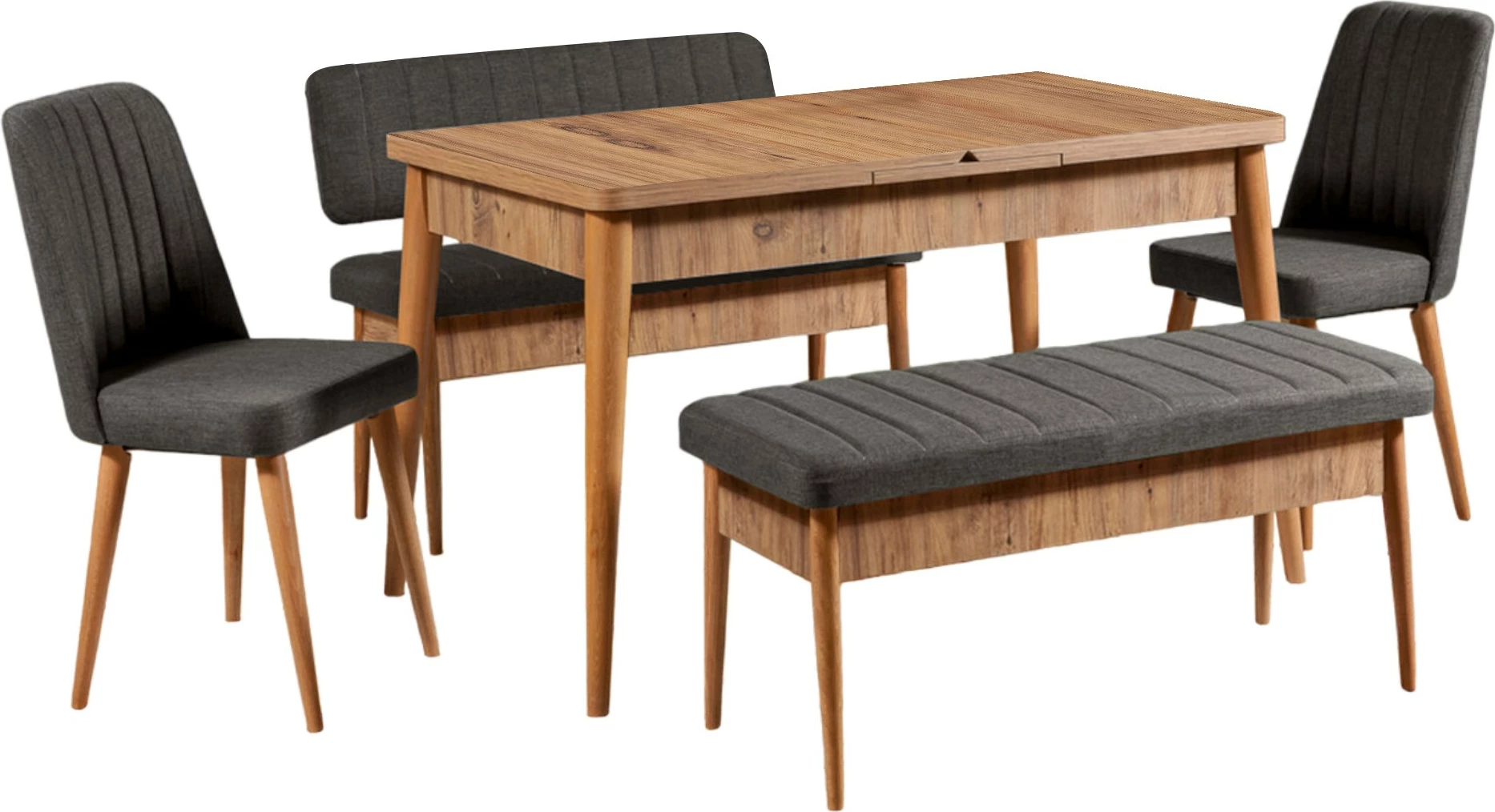 Set tavoline me karrige për ngrënie, i zgjatshëm, Skye Decor, ngjyrë pishë Atlantic, anthracite, 5 pjesë