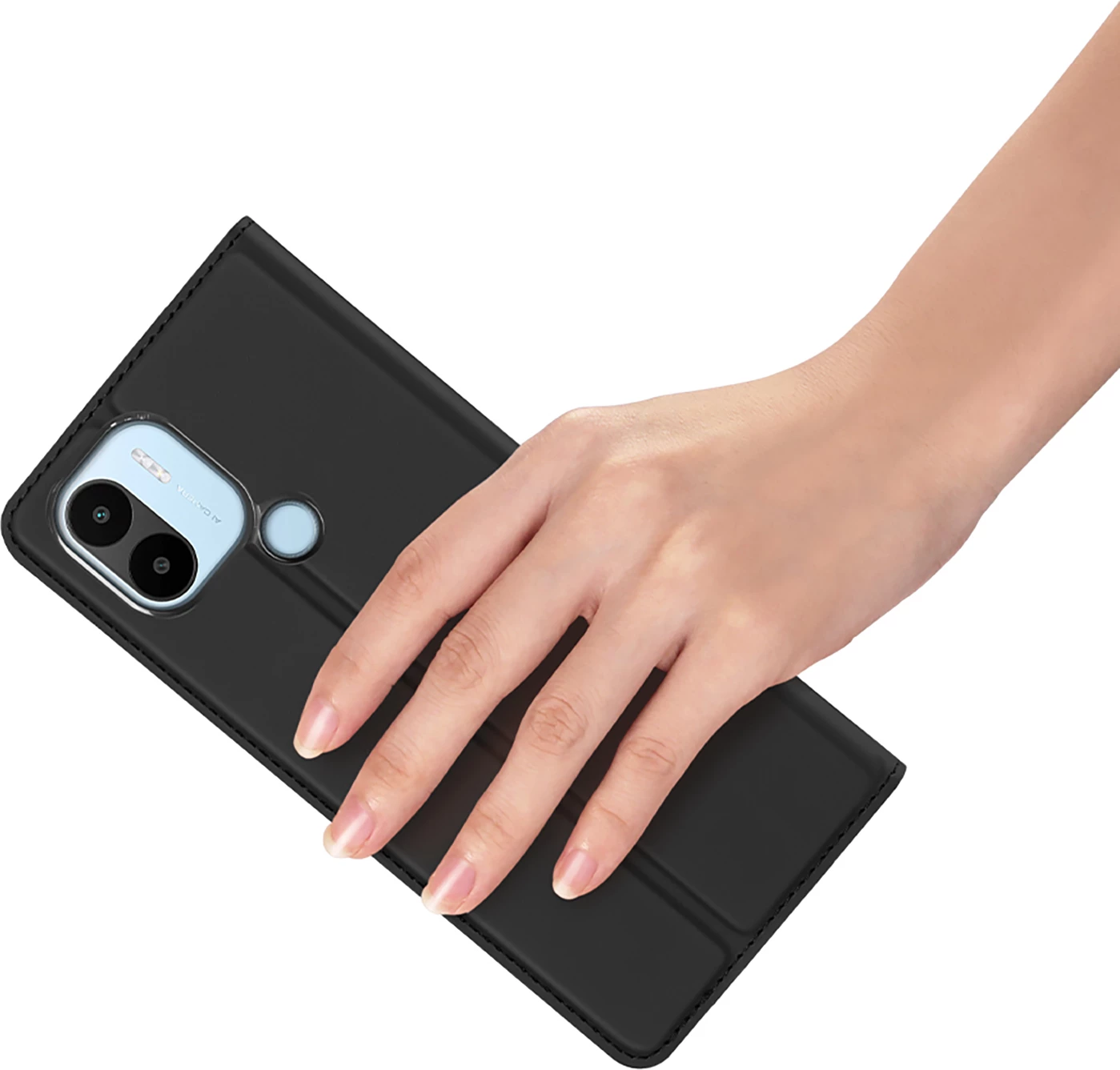 Mbështjellës Dux Ducis Skin Pro për Xiaomi Redmi A1+, me kapak, xhep kartelash dhe stand, e zezë