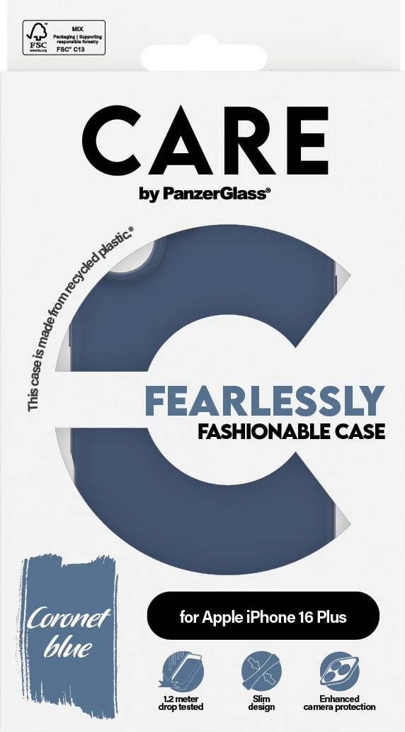 Mbështjellës PanzerGlass CARE Case Fashion Blue për iPhone 16 Plus, silikon, kaltër