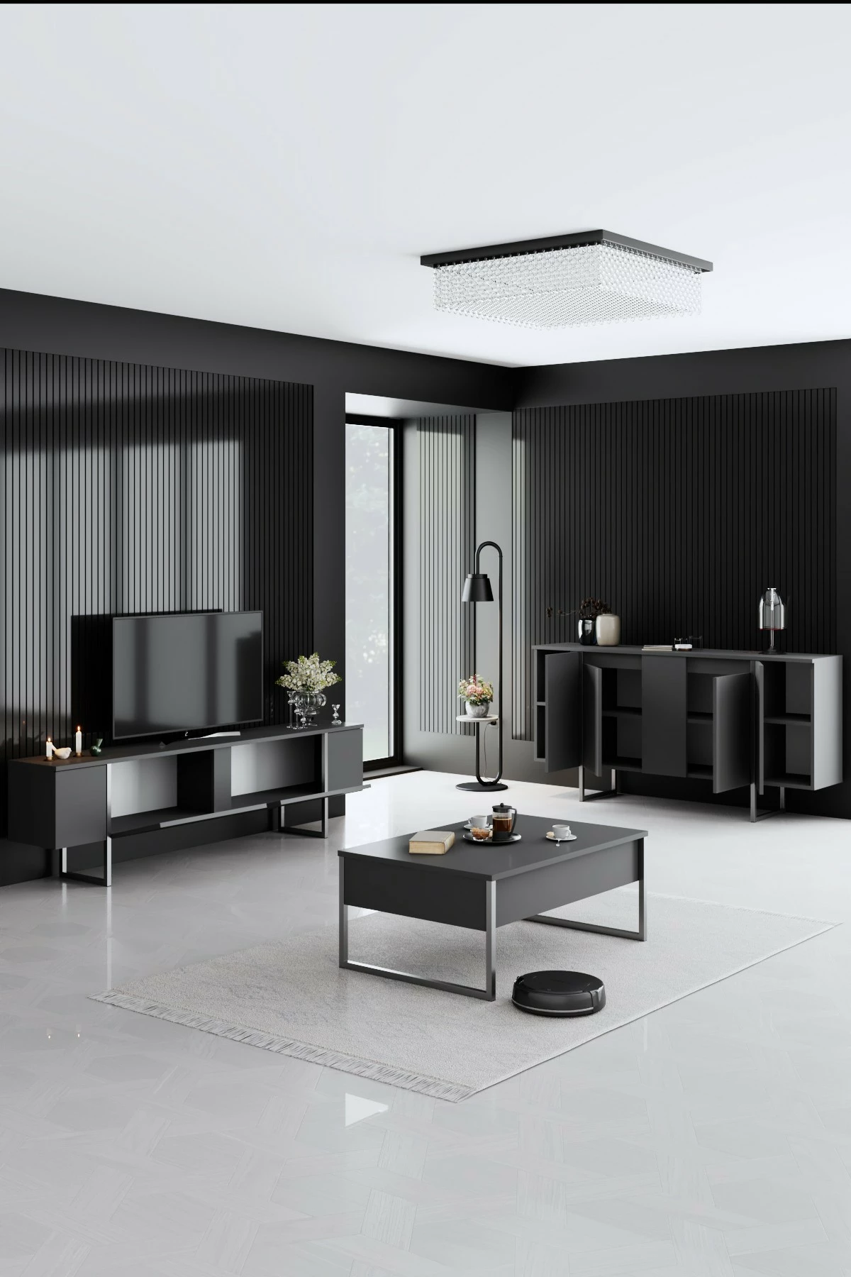 Set mobiljesh për dhomë dite, Hanah Home Luxe, antracit, argjend