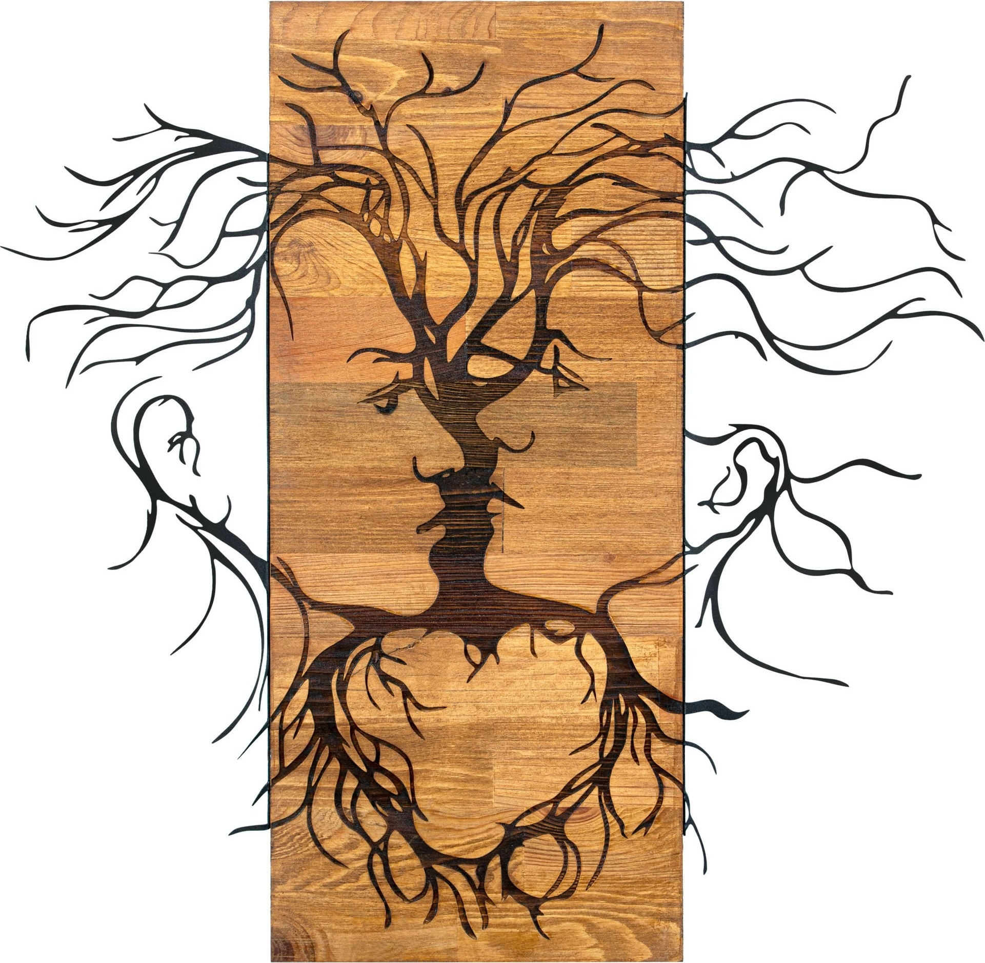 Aksesor dekorativ muri prej druri dhe metali, Wallity, Old Love, ngjyrë e zezë dhe arre, 60x57.5cm