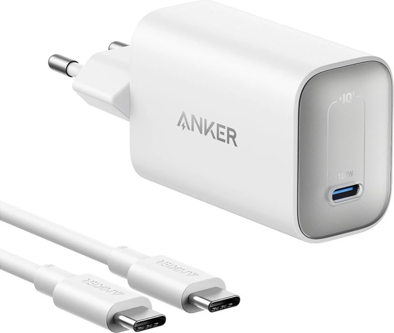Karikues Anker Nano 100W, USB-C, me kabllo C-C 1.8m, i bardhë