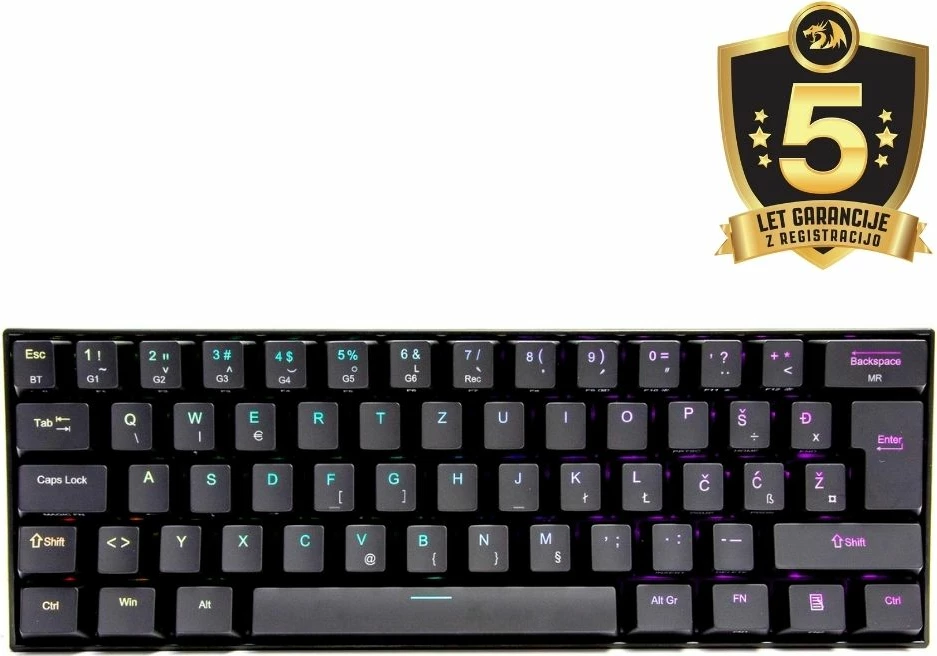 Tastierë mekanike Redragon Draconic K530, 60% 61 taste, RGB, Bluetooth 5.0, Brown switches, SLO/CRO layout, e zezë
