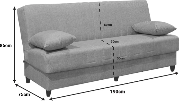 Divan trefishtë me shtrat dhe hapësirë ruajtjeje, ngjyrë e zezë,, 190x85x90cm