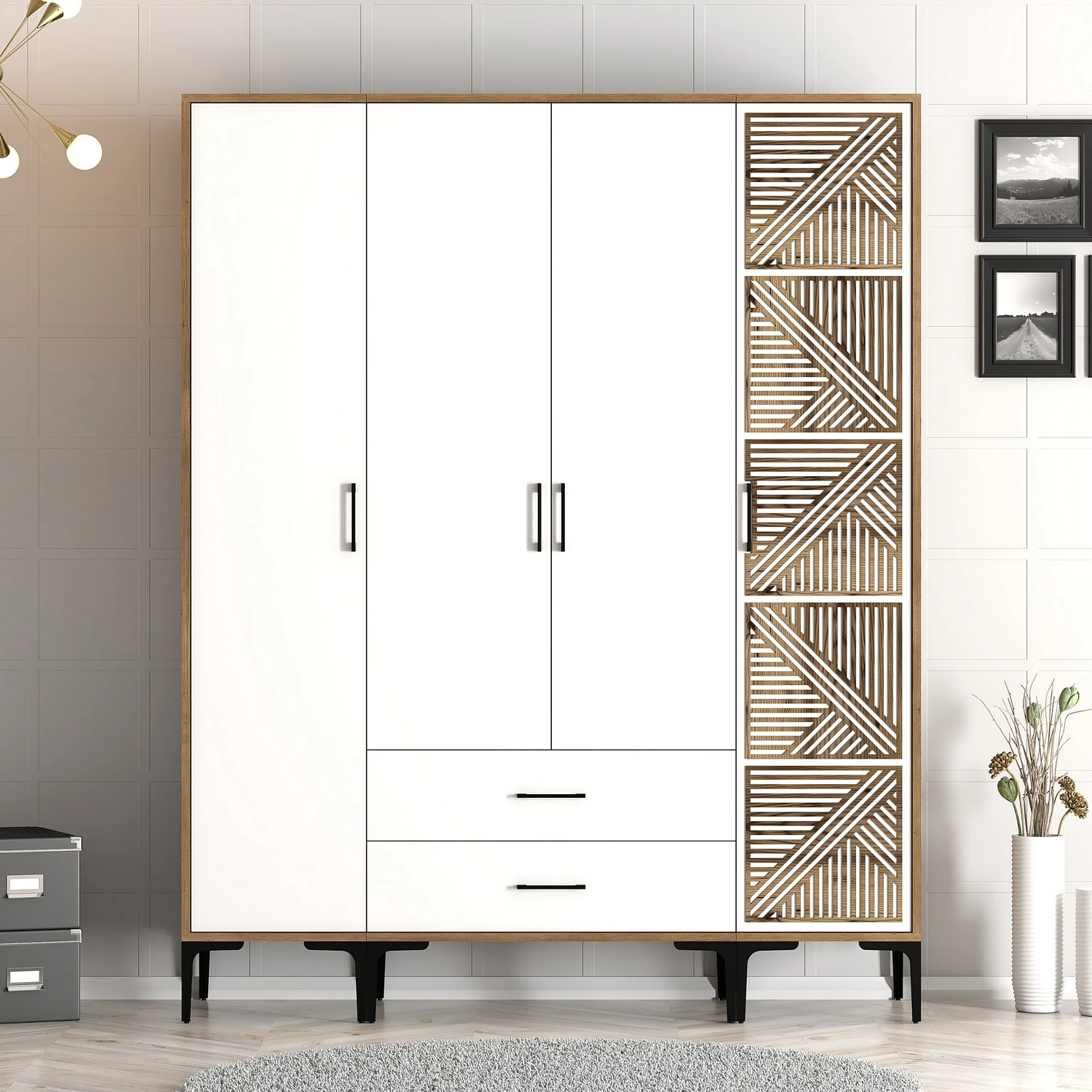 Dollap garderobe Skye Decor, ngjyrë arre dhe e bardhë, Kumsal STP