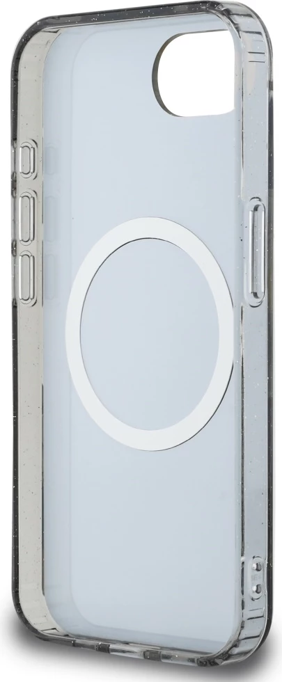 Mbështjellës Guess IML Metal Glitter Flowers Triangle MagSafe për iPhone 16e, zi