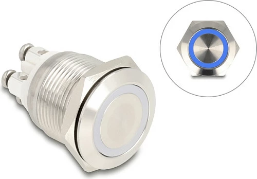 Buton shtypës DeLOCK 20980, i ndriçueshëm, IP65, 230 V / 3 A, 30 x 25 mm, argjendtë
