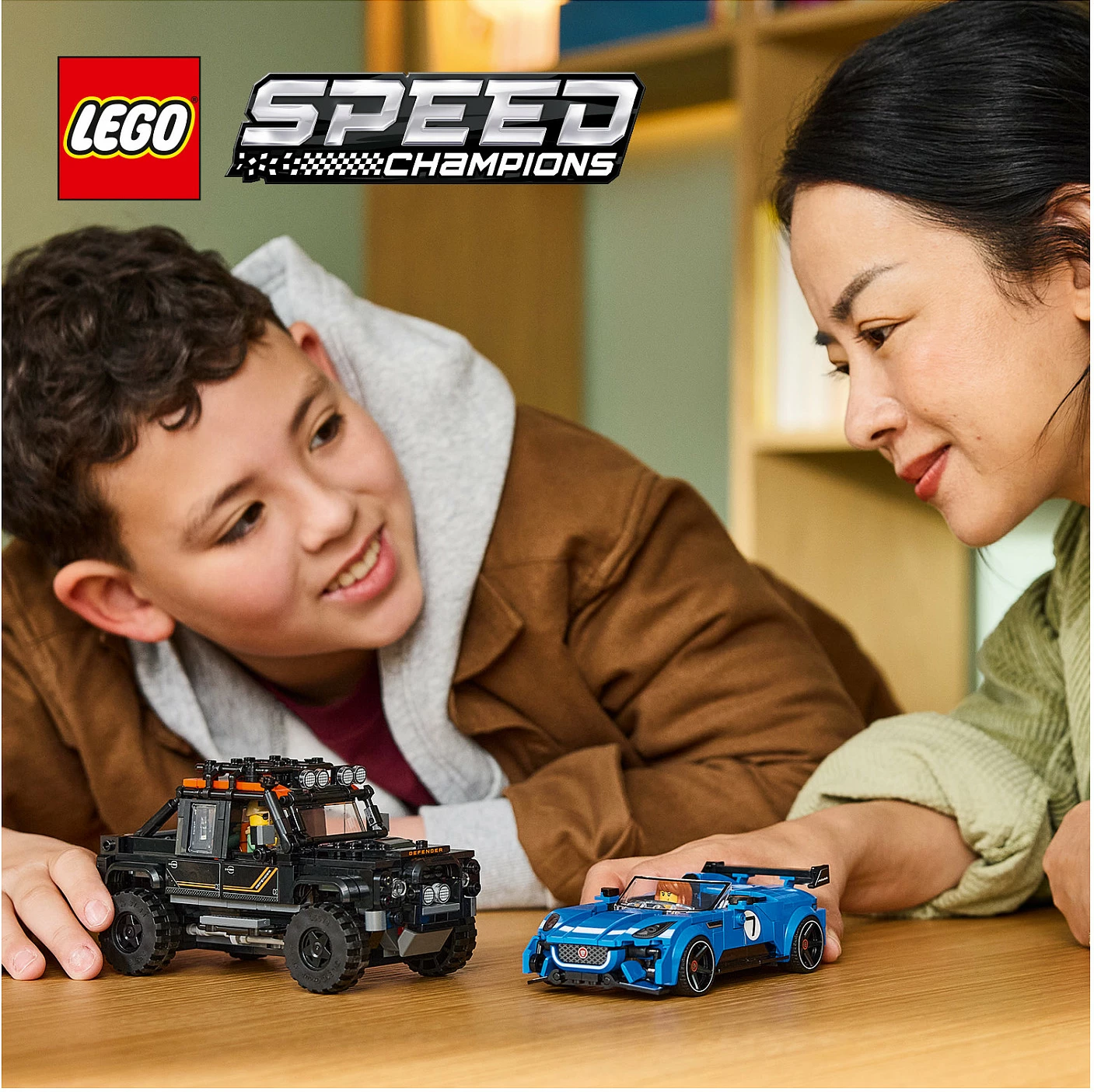 Set ndërtimi LEGO Speed Champions 77264 Jaguar F-Type Project 7 & Land Rover Classic Defender, 740 copë, 10+, blu/zi