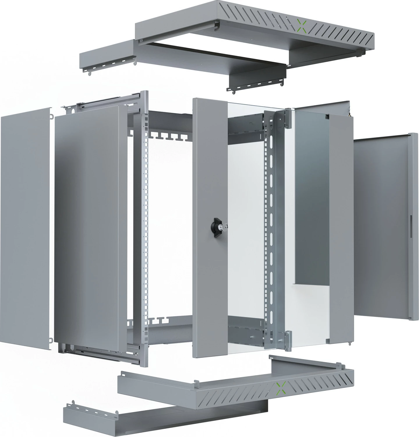 Kabinet rrjeti EFB Elektronik WGX-1506GR.G1, 15U, 19", montim në mur, derë xhami, me çelës, 60 kg, gri