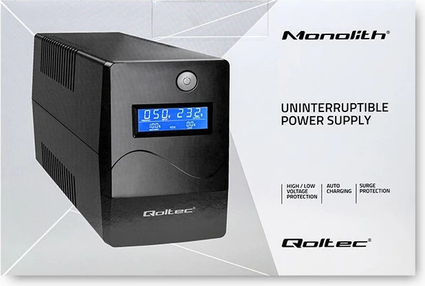 UPS Qoltec Monolith 650VA 360W me LCD, USB, RJ45, i zi