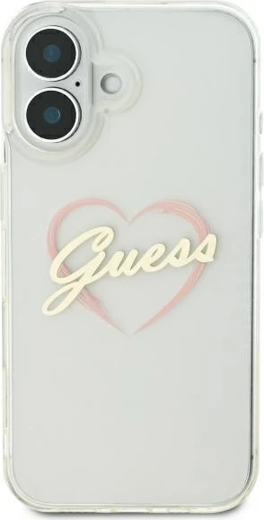 Mbështjellës Guess IML Heart për iPhone 16 Plus, Transparent
