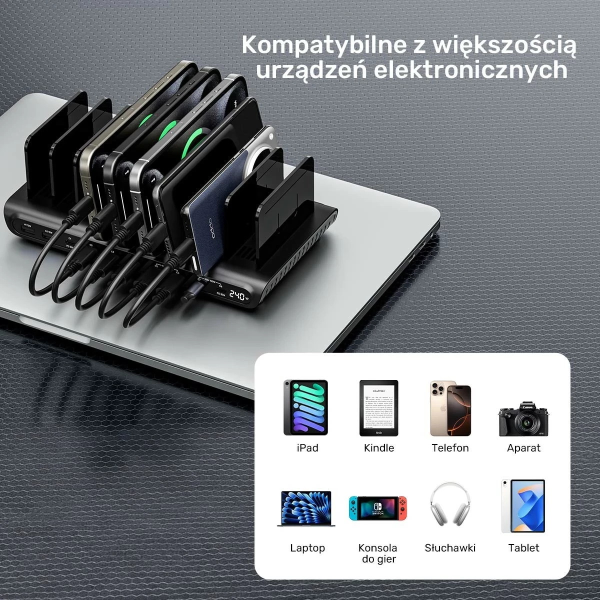 Stacion karikimi Unitek 10 porta, USB-C/USB-A, 240W, e zezë