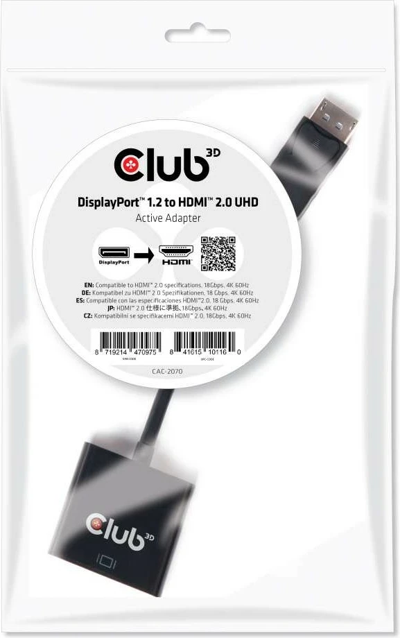 Adapter DisplayPort në HDMI Club3D, 4K60Hz, i zi