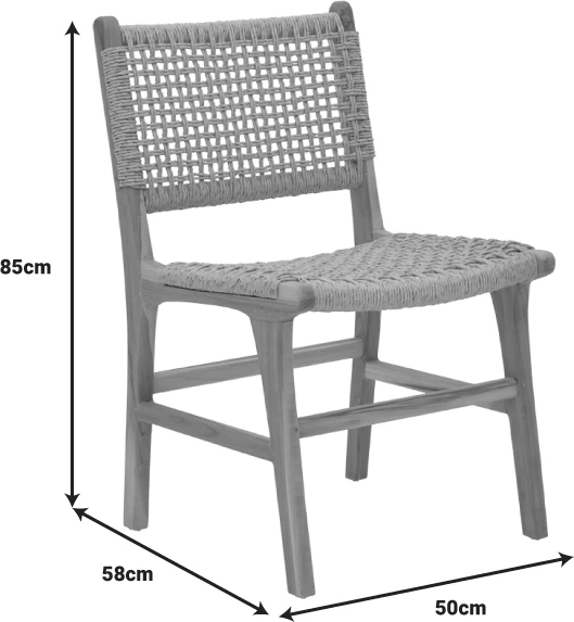 Karrige Sponze, skelet dru teak dhe litar sintetik, ngjyrë natyrale, 50x58x85cm