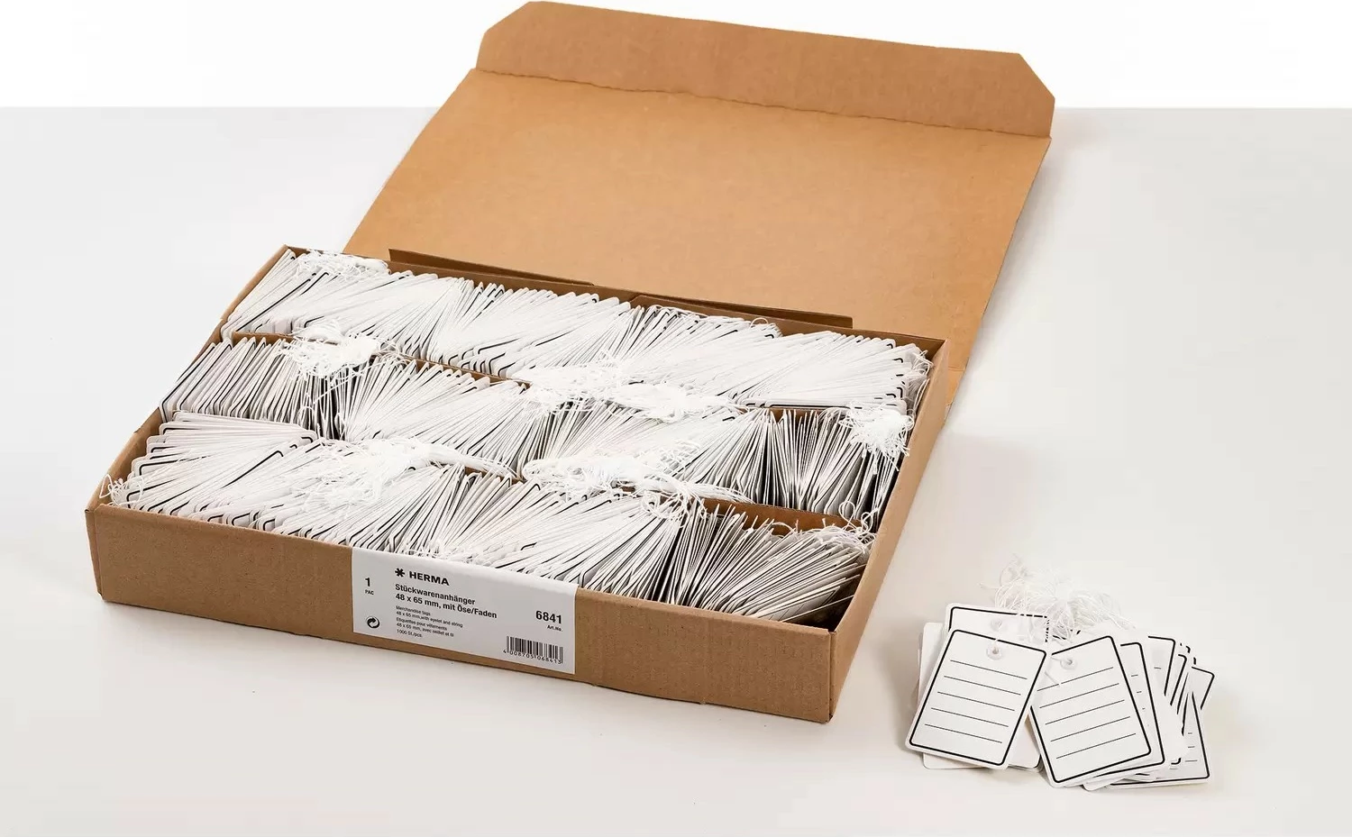 Etiketa mallrash HERMA 48x65mm me vrimë dhe litar, 1000 copë, gri, bardhë