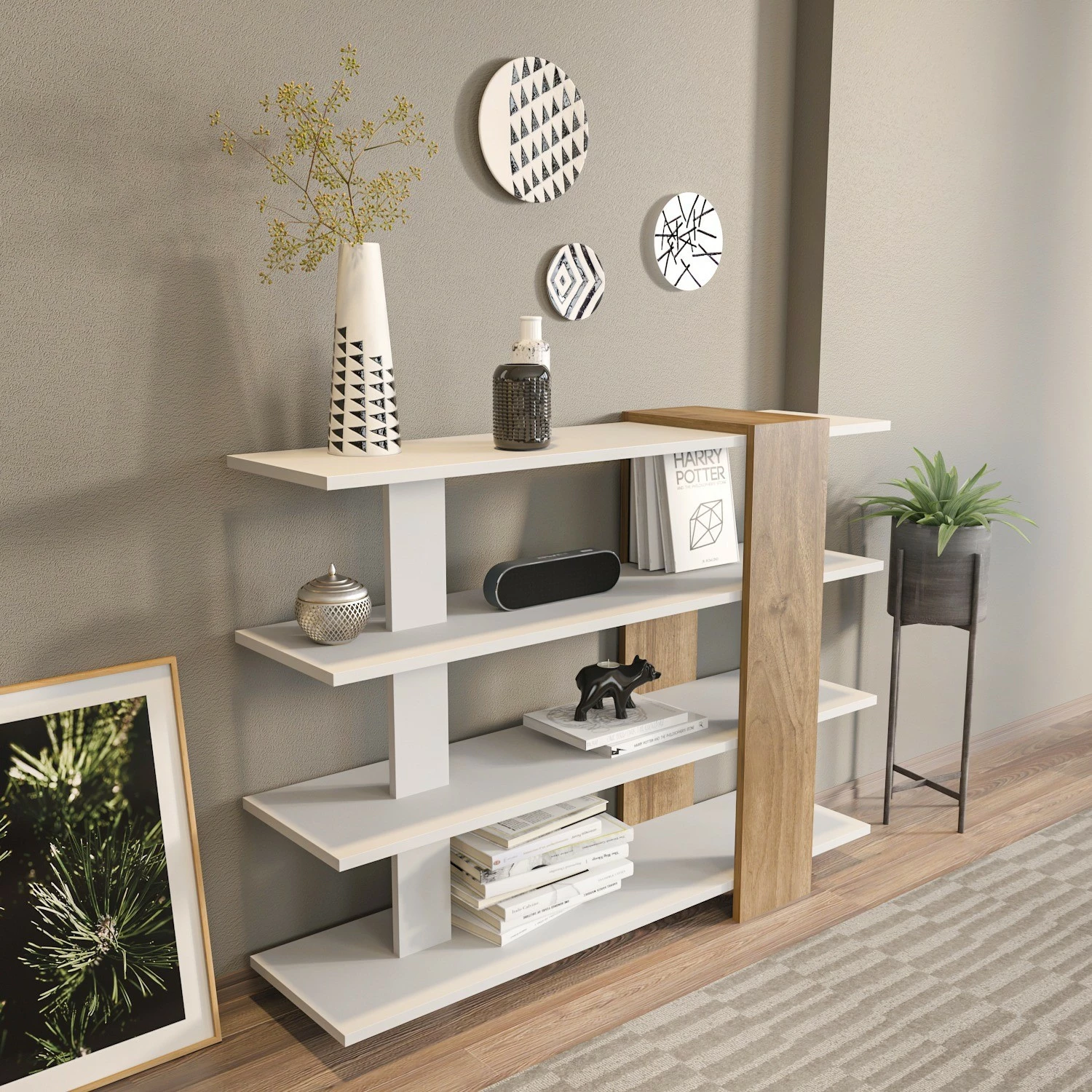 Raft librash Hanah Home, i bardhë, arre