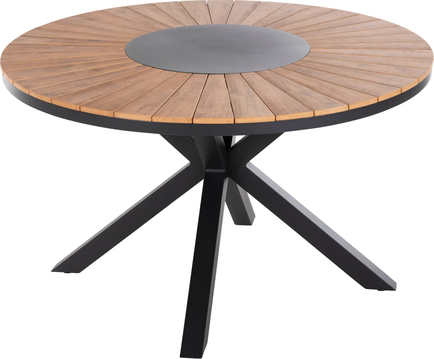 Tavolinë e rrumbullakët për jashtë, MORIL FH6041.01, alumini, ngjyrë antracit, polidru, ngjyrë druri natyral, Φ120cm