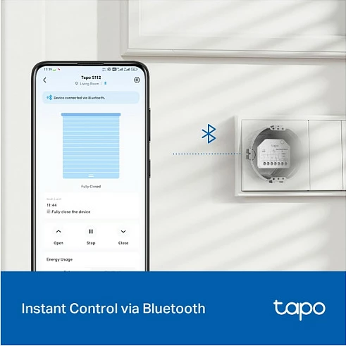 Modul switch smart TP-Link Tapo S112, kontroll roletash/zhalluzinash, Wi‑Fi 2.4GHz, Matter, i bardhë