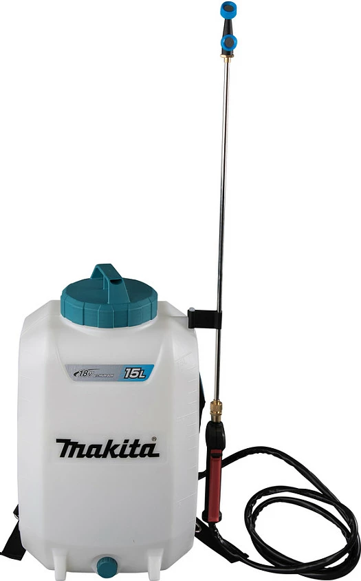 Spërkatës kopshti me bateri Makita DUS158Z, 18V, rezervuar 15L, spërkatës shpine, blu/bardhë