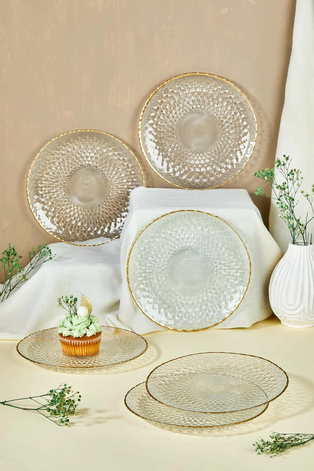 Set pjatash për ëmbëlsira (6 copë), Hermia Concept, Fugi, ngjyrë transparente