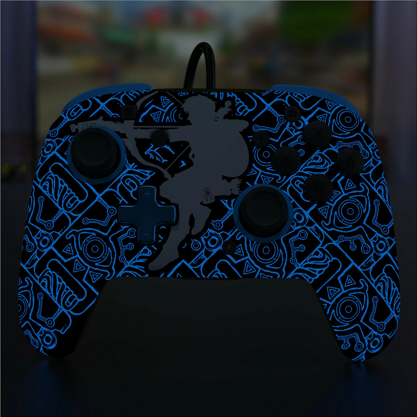 Gamepad PDP REMATCH GLOW Sheikah Shoot, kontrollor me kabllo USB 3m për Nintendo Switch/Switch Lite/Switch OLED, zi/kaltër