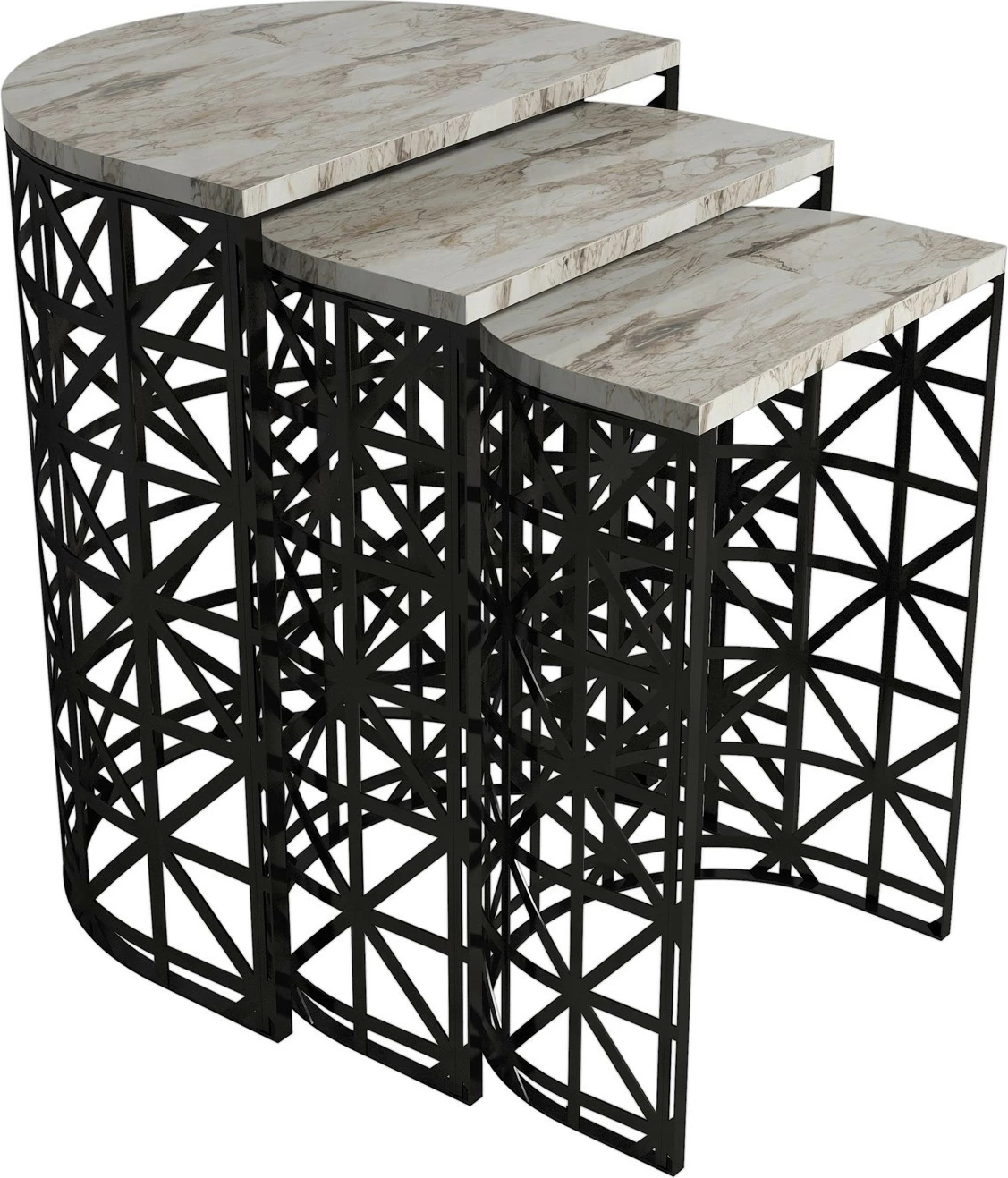 Set tavolinash të mbivendosura (3 copë), Skye Decor, stil mermeri i bardhë