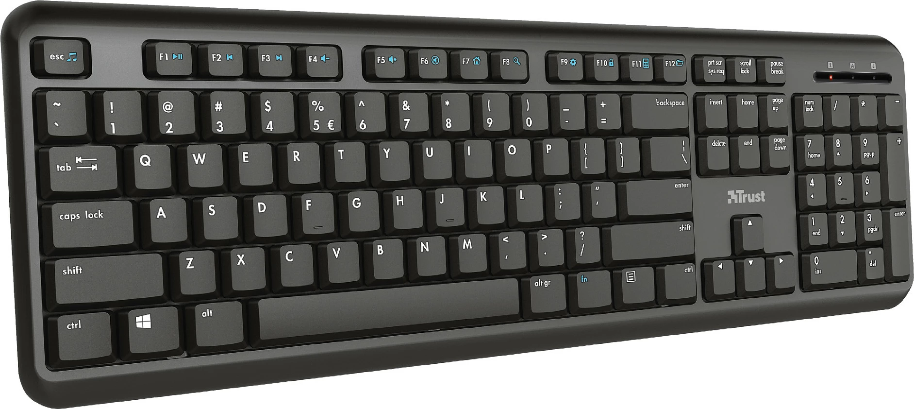 Tastierë wireless Trust Ody, full-size 100%, RF 2.4GHz, QWERTZ, me numpad, e zezë