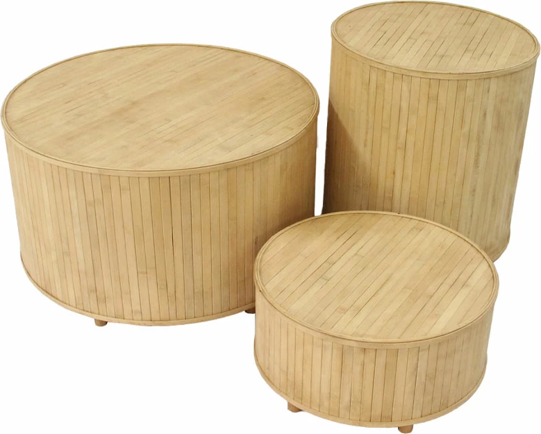 Set tavolinash anësore Ribbons, 3 copë, ngjyrë natyrale, 61x61x34