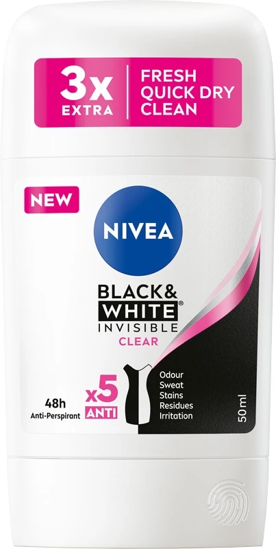 Deodorant stick Nivea Black&White Invisible Clear për femra, 50ml