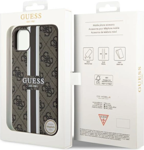 Mbështjellës Guess GUHMN61P4RPSW për iPhone 11/XR, 4G Printed Stripes MagSafe, Kafe