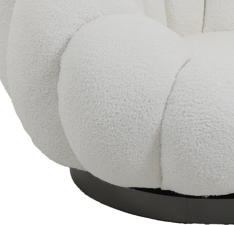 Karrige rrotulluese Nester, stof boucle i bardhë, 98x97x69cm