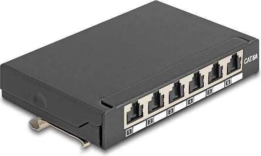 Patch panel rrjeti DeLOCK Mini Desktop, 6x RJ45 Cat6A, i mbrojtur, metal, i zi