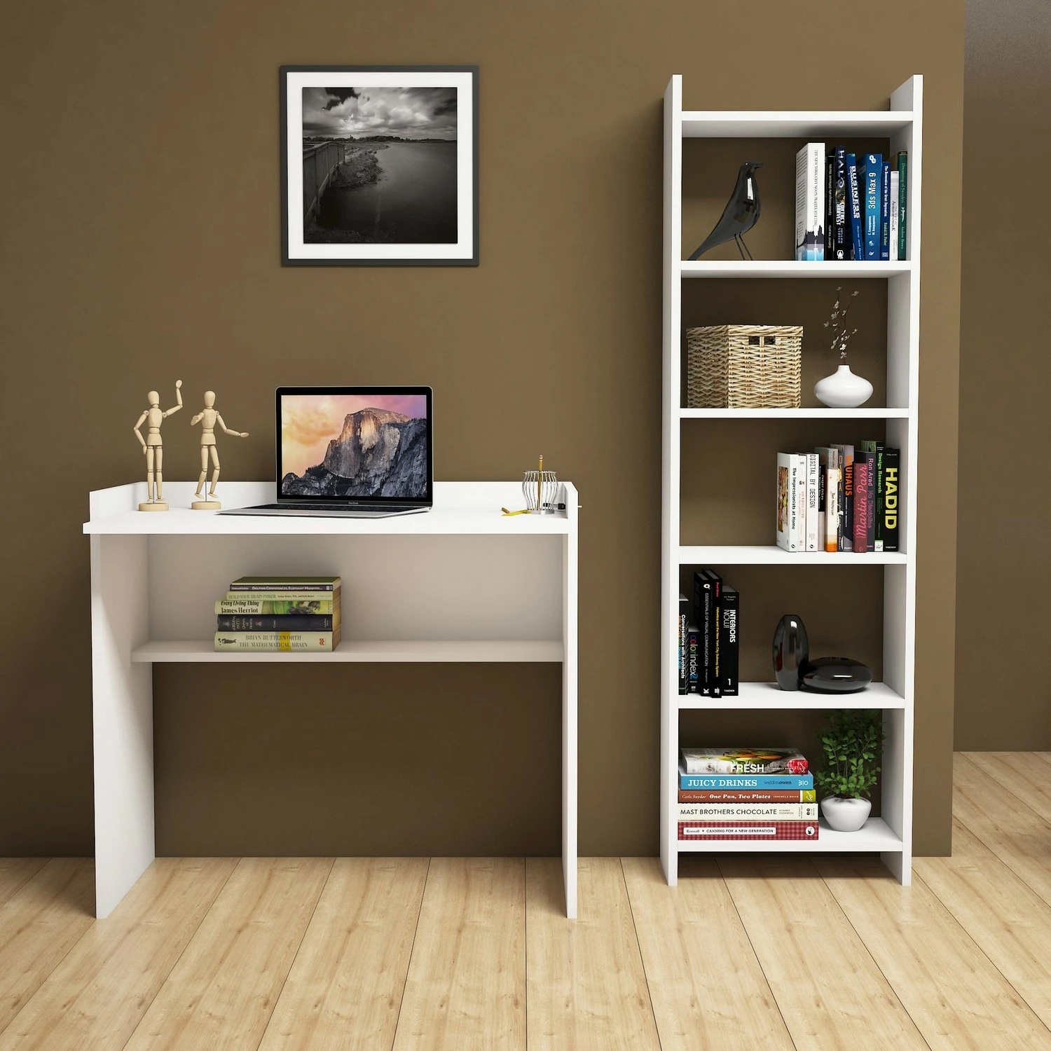 Tavolinë studimi me raft libra, Hanah Home, Karma, e bardhë