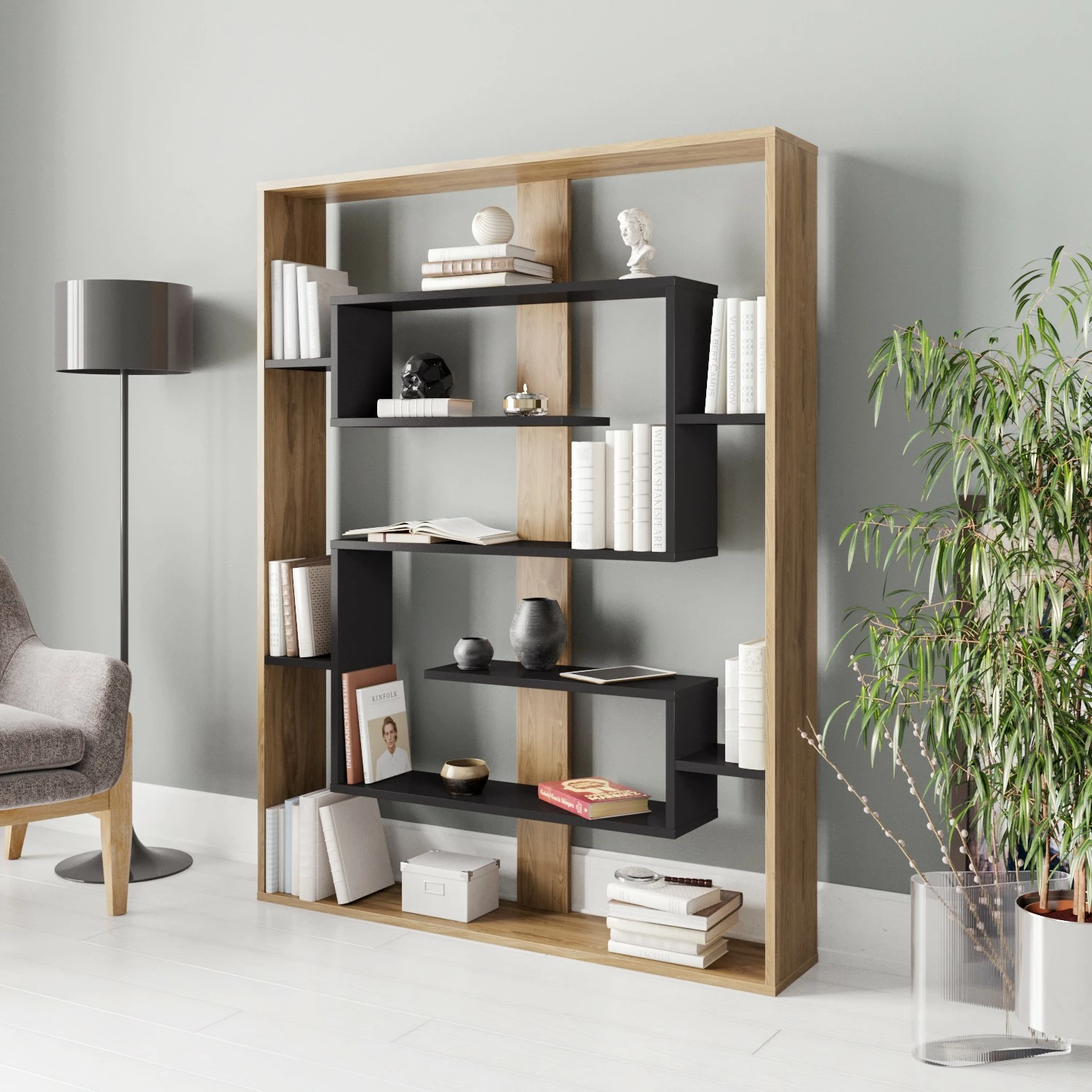 Raft librash Hanah Home, Esteban, ngjyrë e zezë dhe lis, Ud
