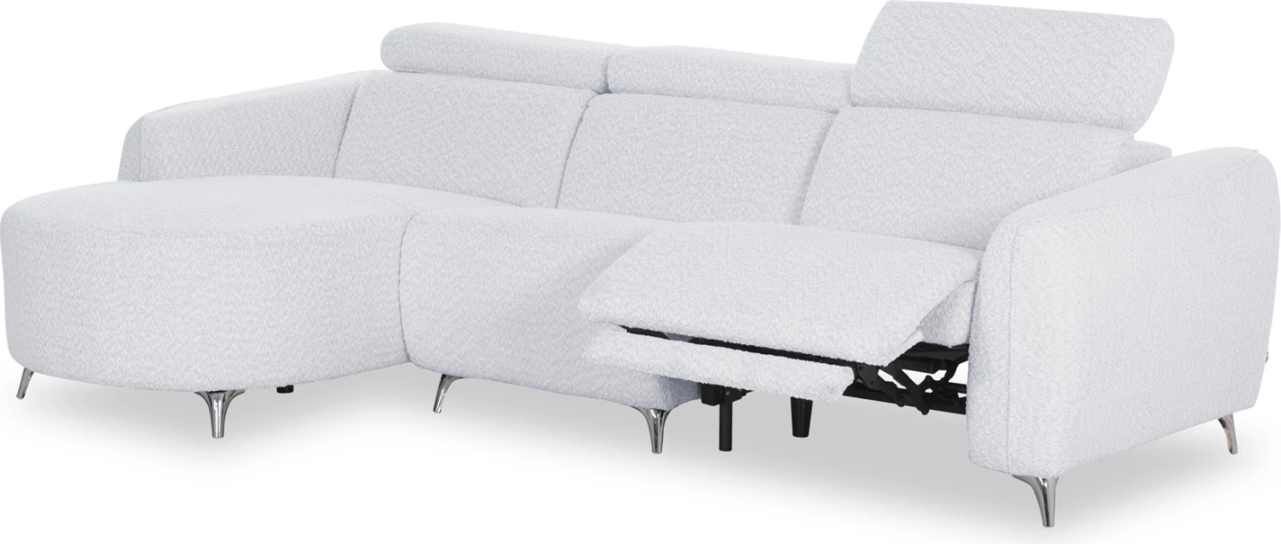 Këndore e majtë treshe me recliner Valente, material teddy, ngjyrë gri e çelët, CD3317.01L, 275x160x104cm