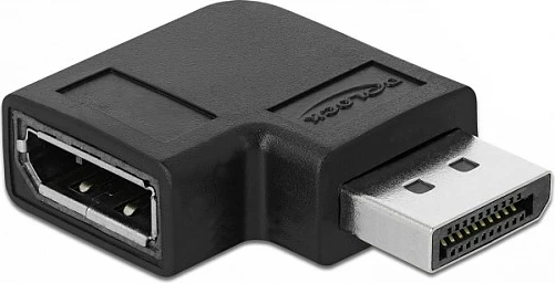 Adapter DisplayPort DeLOCK 1.4, mashkull në femër, 90° kënd i djathtë, 8K 60Hz, i zi